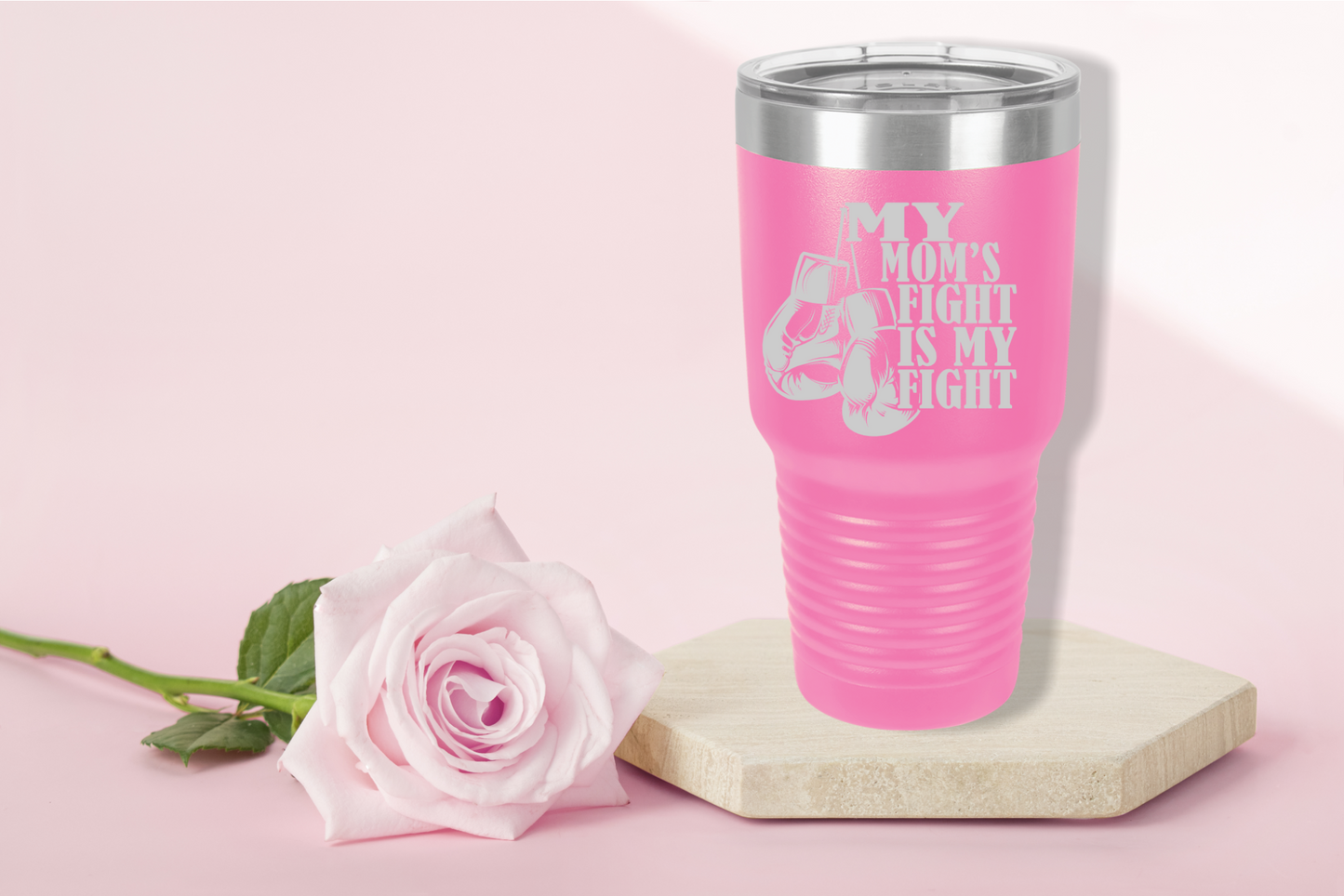 Boxing Glove Personalized "My [Mom/Wife/Sister]’s Fight is My Fight" Stainless Steel Cup with Name Option