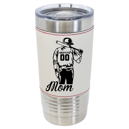 CUSTOM BASEBALL PLAYER MOM 20 OZ BASEBALL LEATHER TUMBLER - Stack Life Customs