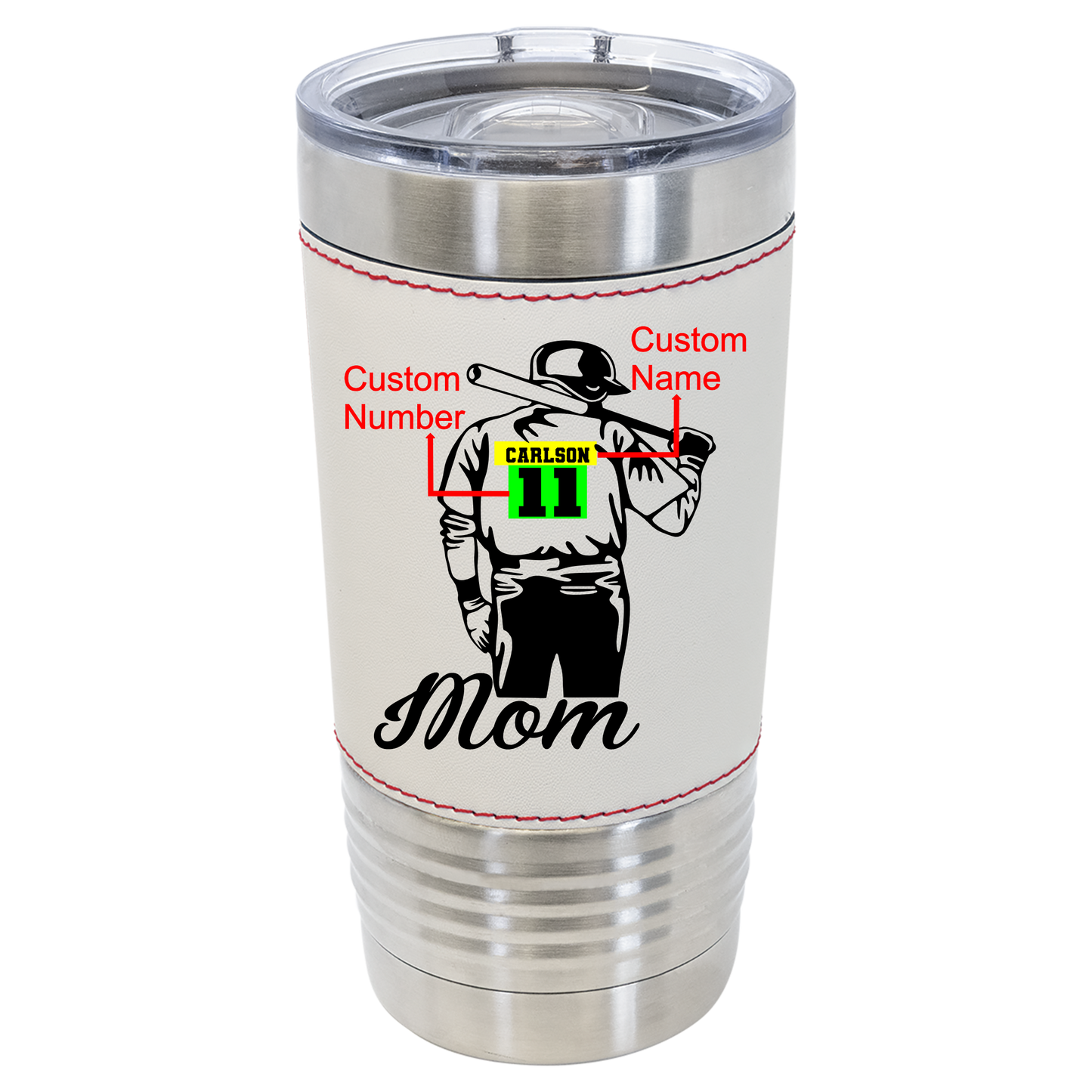 CUSTOM BASEBALL PLAYER MOM 20 OZ BASEBALL LEATHER TUMBLER - Stack Life Customs